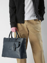 Leather Flandres Briefcase 1 Compartment Flandres Etrier Blue flandres EFLA8231-vue-porte